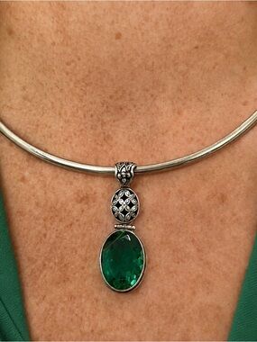 Chrome Diopside Gemstone Pendant Vintage 925 Sterling Silver Handmade  Jewelry